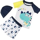 Emfay ベビー 水着 男の子 恐竜柄 3点セット キャップ付き UVカット セパレート M