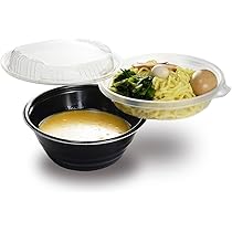 Amazon.co.jp: 【汁もれ防止使い捨てどんぶり容器】大深E52黒（中皿