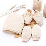 エルフ ベビー(Fairy Baby)出産祝い オーガニック 新生児用 ミトン1組+靴下1足+帽子1枚 茶色 ストライプ