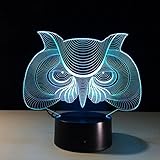Caryy LED Illusionランプ、7色リモートコントロールフクロウDimensional Optical Visualライト、3d Mini Nightライト、装飾Atmosphere US