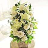 [KY130]供花アレンジメント　G&W Basket（グリーン・白系）＜　法事　法要　四十九日　命日　お彼岸　初盆　お盆　お供え花に　＞