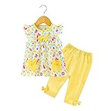 ベビー 女の子 セットアップ 半袖 可愛い 黄色 花柄 80cm 90cm 100cm (80cm)