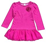 Plus Nao(プラスナオ) ミニワンピース チュニックワンピース 子供用 女の子 女児 長袖 秋 コサージュ付き フラワーモチーフ 裾フリル シン ローズ 3-4才