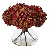 Hydrangea with Vase Silk Flower Arrangement - Rust
