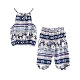 Winzikキッズベビーガールズ服装Boho Big and Small象パターンキャミソール+パンツBeachwear Clothesセット カラー: ブルー