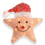 National Tree MZST-18AL Smiling Yellow Star with Red Hat and 20 Clear Lights-UL, 18-Inch by National