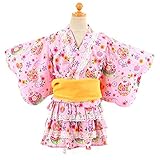 子供 80-160cm 帯2本付き浴衣ドレス 手まり柄セパレートタイプ【726-208】 120cm ピンク
