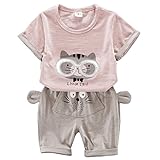 YY-Natuhi ベビー服 子供服 男の子 女の子 上下2点セット 半袖 トップス ズボン トレーナー キッズ服 春夏 幼児 0~3歳 ルームウェア セットアップ ボーイズ かわいい 猫柄 シャツ 