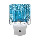 Alaza Birchツリー冬雪鹿鳥LED Night Light Dusk to Dawnセンサープラグin Night Home Decorデスクランプfor Adult