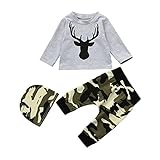 (プタス)Putars ベビー服 子供服 上下セット Tシャツ 男の子 長袖 鹿柄 迷彩柄 可愛い 秋 冬 運動服 旅行 記念日 プレゼント 3-18ヶ月