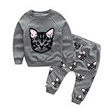子供服セット、misaky長袖猫印刷トラックスーツ+パンツ服装セット カラー: グレー