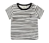 (美来Kids) こども服 男の子 キッズ 半袖 Ｔシャツ ボーダー マリン カジュアル 普段着 ベビー (100, ブラック)