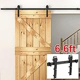 Yaheetech 6.6 Ftブラックアンティークスタイルスチールスライド木製バーンドアクローゼットドアハードウェアトラックキットセット