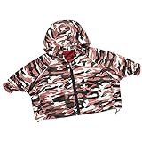 POTOJP 子ども用 トップコート 迷彩柄 薄い ジッパー ウインドブレーカー バットスリーブ ダウンジャケット ダウンコート キッズ 上着 春秋冬 防寒 アノラック (80, RD)