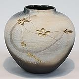 9号 金彩コマ型花彫花瓶 信楽焼　陶器　花器　花入　花瓶