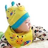 【SEBLES】 ベビー キュート 帽子 よだれかけ お揃い セット 赤ちゃん 新生児 全5色 サイズ 34cm ～ 43cm クロスセット (イエロー)
