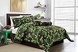Hunter Green Brown Black Camouflage Camo Pixel Comforter Set Bed In A Bag Twin Size Bedding [並行輸入品]