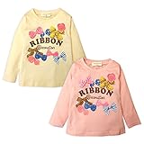 (ピンク/95cm)ベビー服 女の子 Tシャツ 長袖 リボン柄 女児 ベビー