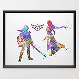 Dignovel Studios 11X14 Princess Zelda link and triforce Nintendo Legend of Zelda Modern Link Waterco