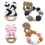 Kissteether 4pcs 木製おもちゃの動物の赤ちゃんの歯は、ブレスレットのイヤリングのウサギの耳が1セット/2PCおもちゃ歯のジュエリーモンテッソーリおもちゃ有機木材ビーズかぎ針編みの歯のブ