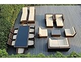 Ohana 20-Piece Outdoor Wicker Patio Furniture Sectional Dining and Chaise Lounge Set with Weather Re