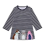 Tovadoo 子供服 ベビー服 女の子 ワンピース 春夏 長袖 童話風 犬 猫 鳥 縞模様 可愛い プレゼント 通学 旅行 海遊び 1-6歳