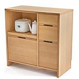 LOWYA （ロウヤ） 食器棚 レンジ台 キッチンキャビネット スライドレール 突板 オーク 箱組 桐材 引出し 背面まで化粧仕上げ 木製 ロータイプ キッチン収納 幅90cm