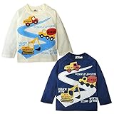 (ネイビー/95cm)ベビー服 男の子 Tシャツ Whole ホール 長袖 働く車プリント 男児 ベビー