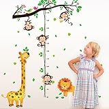 Cartoon Animals Growth Chart Wall Stickers Height Measurement Removable Wall Decals Home Decor PVC A