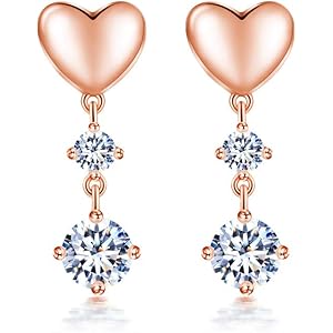 ピアス レディース 人気「一生の愛」 CZダイヤモンド 揺れる シルバー925 ピアス ハート ピアス 金属アレルギー対応 ピアス 女性 アクセサリー ジュエリー(K18ピンクゴールド仕上げ)