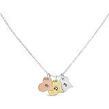 AJ's Collection トリプルハートイニシャルネックレス - 14Kローズ&イエローゴールドメッキ スターリングシルバーハート チェーン選択でカスタマイズ可能
