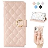 MAGICASE 適用 iPhone 12 mini ケース 手帳型 おしゃれ iPhone12 mini 手帳型 ケース人気 女性 可愛い iphone12ミニ ケース 手帳型 レディース チェック柄 刺繍 ストラップ付き アイフォン12mini 携帯カバーア カード収納 財布型 高級PUレザー 横置き機能上質な手触り(iPhone 12mini 5.4 inch対応)アプリコット