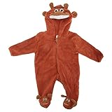 ベビー・赤ちゃん用 ウシの顔フード・しっぽつき ボディースーツ ロンパース カバーオール オールインワン (0/3ヶ月) (ブラウン)