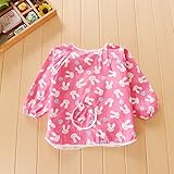 幼児 子供 エプロン ベビー 長袖 スモック 食事用 お絵かき用 泥遊び用 入園 保育園用 1-2歳 (ピンクうさぎ柄)