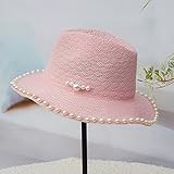 Hatrita-J 夏は帽子女ピンクシルクハット百搭英倫真珠折りたたみ大ひさし日焼け止め帽日除け帽潮帽,ピンク