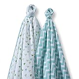 SwaddleDesigns SwaddleDuo, Set of 2 Swaddling Blankets, Cotton Muslin + Premium Cotton Flannel, Turq