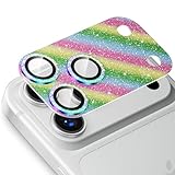 Podick カメラカバー iPhone17 Pro Max用 カメラフィルム キラキラ 9H強化ガラス アルミ合金 耐衝撃 いphone17pro max カメラ保護 高透過率 キズ防止 露出オーバー防止 一体化 全面保護 気泡ゼロ 指紋防止 貼り付け簡単 アイフォン17プロマックス 対応 レンズプロテクター(17ProMax,カラフル)