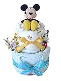 おむつケーキ ディズニー ミッキーマウス カバーオールつき 2段 男の子用 (パンパースSサイズ（25枚入り）)