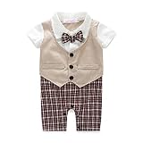 ロンパース、ジャンプスーツfor Baby 1pc Gentleman Suit with Bowtie Fakeベスト半袖Outfit