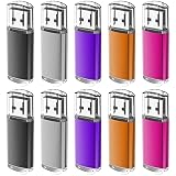 EASTBULL USBメモリ 1GB 10個セット フラッシュメモリー USB2.0 フラッシュドライブ キャップ式 防塵性能優れ ストラップ付き LEDライト付き (1GB 5色)
