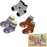 【3足セット】男児 クルーソックス【重ね着風デザイン・ボーダー】 重ね着風-ボーダー◇9-15cm