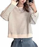 [YasYouRi] ボーダー Tシャツ トレーナー 長そで 透けにくい リブあり 丈夫 毛玉になりにくい オーバーサイズ ゆったり プルオーバー レディース ロンT （L