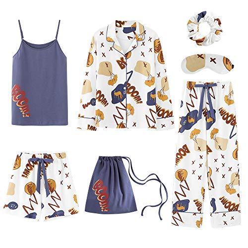 Mua Wsoudmad パジャマ レディース ルームウェア 寝巻き ルームワンピース 部屋着 サテン 7点セット 可愛い 長袖 パンツ ズボン キャミソール 上下セット 秋 春 夏 xl Tren Amazon Nhật Chinh Hang Fado