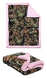 Baby Girls Green Camoシェルパブランケットwith andピンクソフトコーラルフリース