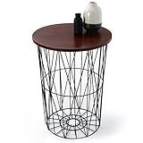 LOWYA （ロウヤ） ワイヤーバスケット バスケット サイドテーブルとしても利用可能 天然木天板 おもちゃ収納 スチール素材 おしゃれ 高さ56cmタイプ ブラウン/ブラック 新生活