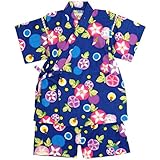 甚平 ベビー 女の子 綿100% 日本製生地 じんべい スーツ上下 祭 子供甚平 朝顔/紺-9812 90cm