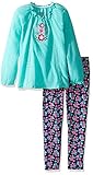 Nannette Little Girls' 2 Piece Gauze Legging Set with Flower Embroidery Teal 6 [並行輸入品]