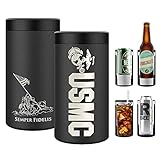 Marine Corps 4イン1 断熱缶クーラー ステンレススチール USMC缶クーラー 12オンス標準&スリム缶用 12オンスビールボトル&ミックスドリンク用