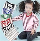 即納(韓国スタイル子供服) 長袖Tシャツ　キッズ ストライプ ユニセックス男女通用全5色 90cm 100cm 110cm 120cm 130cm blue,100