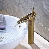 (Antique Brass)Rozin Countertop Faucet Single Hole Deck Mounted Vessel Sink Waterfall Mixer Tap（アンティ